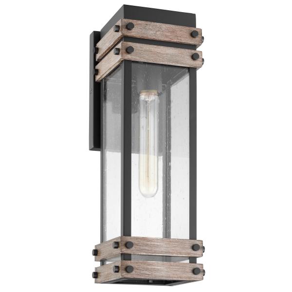 Homestead - 1 Light - Medium Wall Lantern - Matte Black & Wood Finish with Clear Seeded Glass