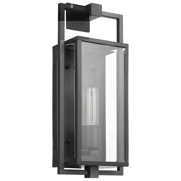 Exhibit - 1 Light - Medium Wall Lantern - Matte Black Finish with Clear Beveled Glass