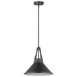 Zelda - 1 Light Pendant - Medium Base - 60 Watt - Black Finish - Black Metal Shade - Faux Leather Straps