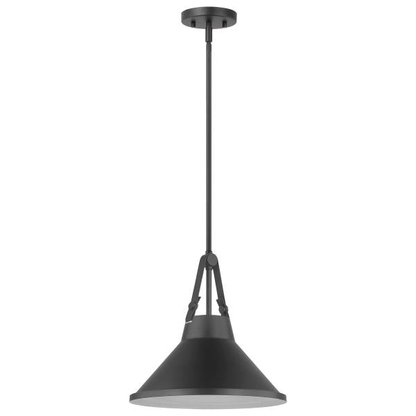 Zelda - 1 Light Pendant - Medium Base - 60 Watt - Black Finish - Black Metal Shade - Faux Leather Straps