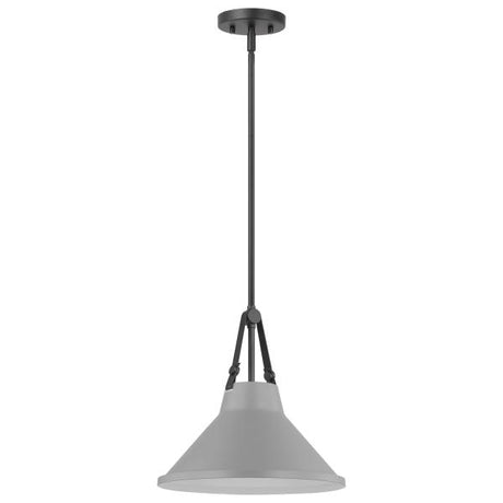 Zelda - 1 Light Pendant - Medium Base - 60 Watt - Black Finish - Gray Metal Shade - Faux Leather Straps