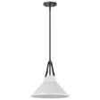 Zelda - 1 Light Pendant - Medium Base - 60 Watt - Black Finish - White Metal Shade - Faux Leather Straps