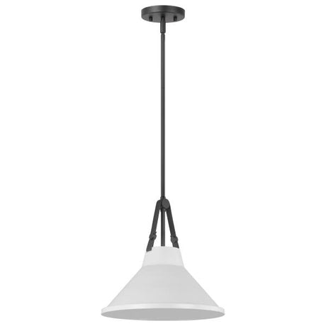 Zelda - 1 Light Pendant - Medium Base - 60 Watt - Black Finish - White Metal Shade - Faux Leather Straps