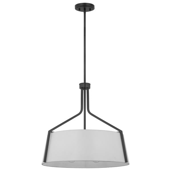 Livingston - 4 Light Pendant - Medium Base - 60 Watt - Matte Black Finish - White Linen Fabric Shade