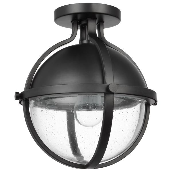 Lincoln - 1 Light Semi Flush Mount - Medium Base - 60 Watt - Matte Black Finish - Clear Seeded Glass