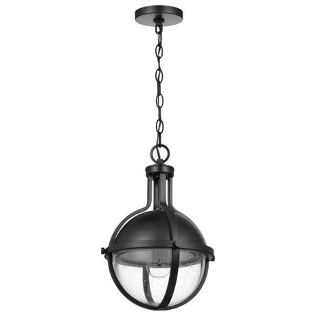 Lincoln - 1 Light Medium Pendant - Medium Base - 60 Watt - Matte Black Finish - Clear Seeded Glass