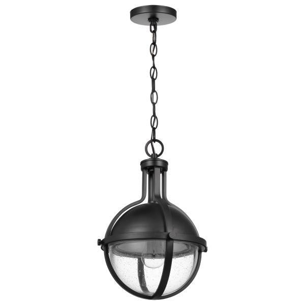 Lincoln - 1 Light Medium Pendant - Medium Base - 60 Watt - Matte Black Finish - Clear Seeded Glass