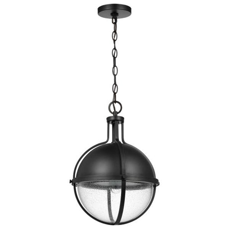 Lincoln - 1 Light Large Pendant - Medium Base - 60 Watt - Matte Black Finish - Clear Seeded Glass