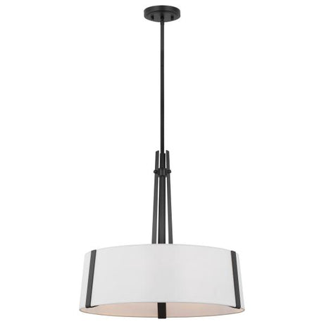 Flynn - 3 Light Pendant - Medium Base - 60 Watt - Black Finish - White Textile Shade