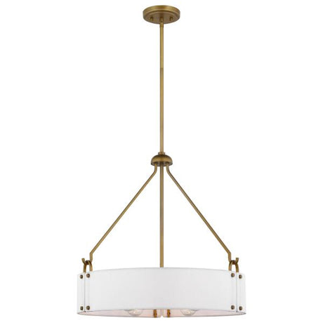 Halter - 4 Light Pendant - Medium Base - 60 Watt -Natural Brass Finish - White Fabric Shade