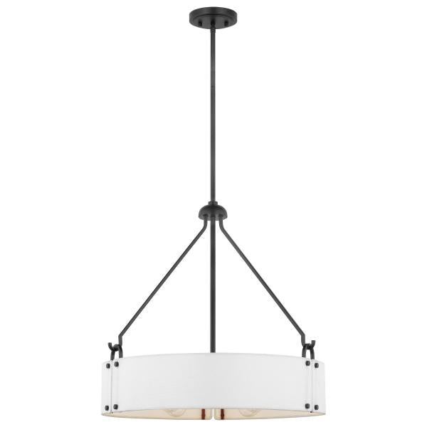 Halter - 4 Light Pendant - Medium Base - 60 Watt - Matte Black Finish - White Fabric Shade