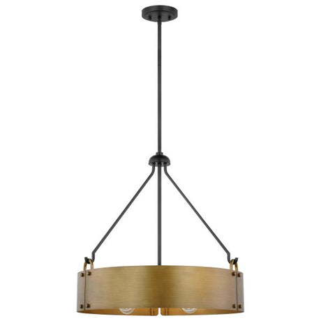 Halter - 4 Light Pendant - Medium Base - 60 Watt - Matte Black Finish - Natural Brass Metal Shade