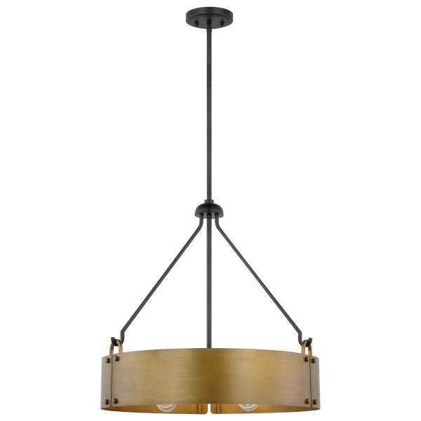 Halter - 4 Light Pendant - Medium Base - 60 Watt - Matte Black Finish - Natural Brass Metal Shade