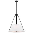 Brewster - 3 Light Pendant - Black Finish - Faux Leather Wrapped Straps - White Textile Shade