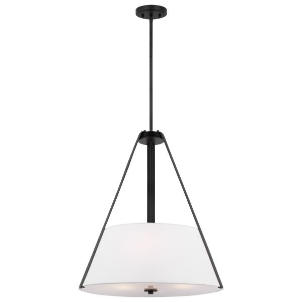 Brewster - 3 Light Pendant - Black Finish - Faux Leather Wrapped Straps - White Textile Shade