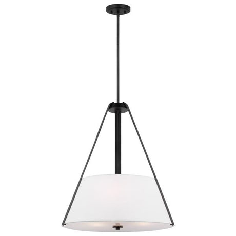 Brewster - 3 Light Pendant - Black Finish - Faux Leather Wrapped Straps - White Textile Shade