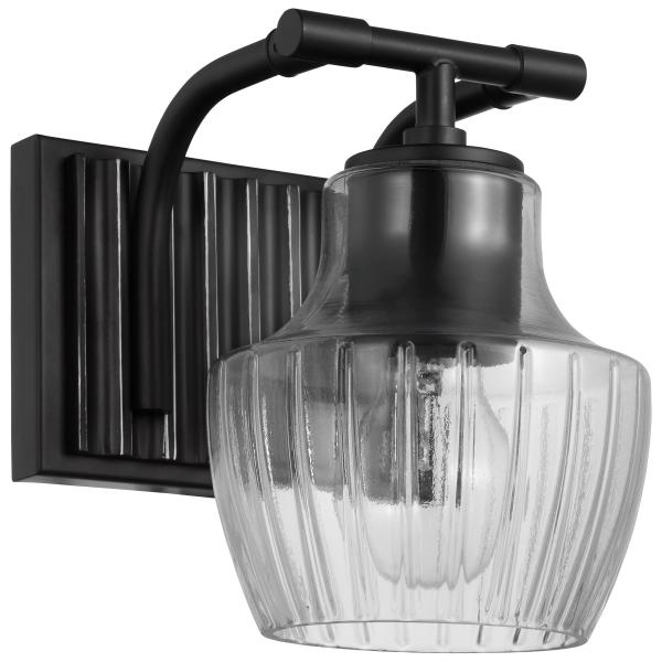 Destin - 1 Light Vanity - Medium Base - 60 Watt - Black And Silver Finish - Clear Ribbed Glass