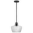 Destin - 1 Light Mini Pendant - Medium Base - 60 Watt - Black And Silver Accent Finish - Clear Ribbed Glass