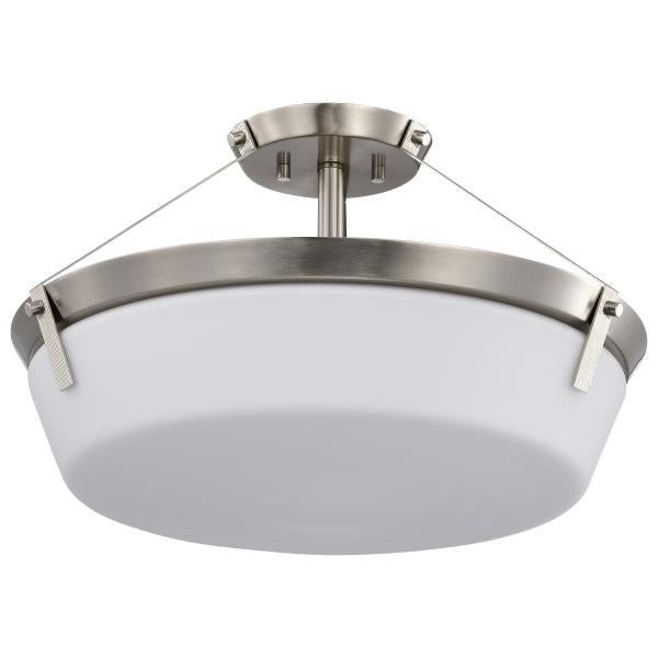 Rowen 4 Light Semi Flush - Brushed Nickel Finish - Etched White Glass