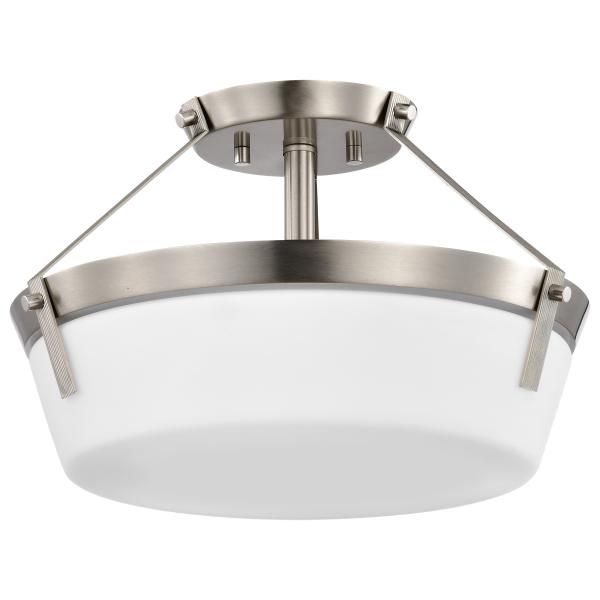 Rowen 3 Light Semi Flush - Brushed Nickel Finish - Etched White Glass