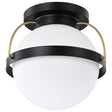 Lakeshore 1 Light Medium Flush - Matte Black & Natural Brass Finish - White Opal Glass