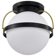 Lakeshore 1 Light Large Flush - Matte Black & Natural Brass Finish - White Opal Glass