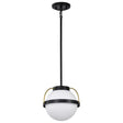 Lakeshore 1 Light Small Pendant - Matte Black & Natural Brass Finish - White Opal Glass