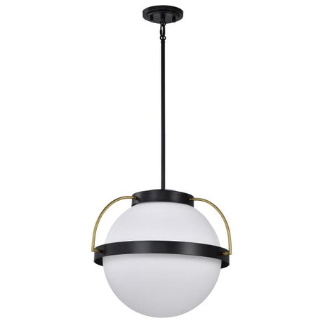 Lakeshore 1 Light Medium Pendant - Matte Black & Natural Brass Finish - White Opal Glass