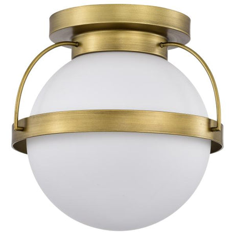 Lakeshore 1 Light Small Flush - Natural Brass Finish - White Opal Glass