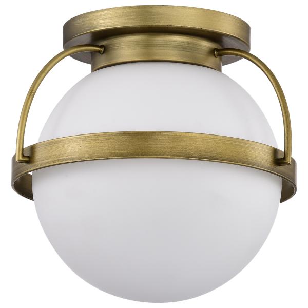 Lakeshore 1 Light Medium Flush - Natural Brass Finish - White Opal Glass