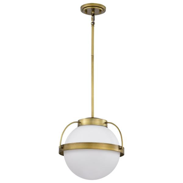 Lakeshore 1 Light Medium Pendant - Natural Brass Finish - White Opal Glass