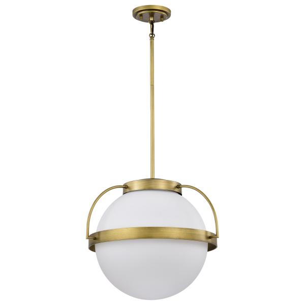 Lakeshore 1 Light Large Pendant - Natural Brass Finish - White Opal Glass