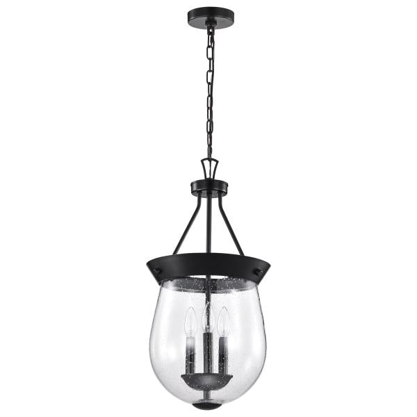 Boliver 3 Light Pendant - 11 Inches - Matte Black Finish - Clear Seeded Glass