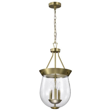 Boliver 3 Light Pendant - 11 Inches - Vintage Brass Finish - Clear Seeded Glass