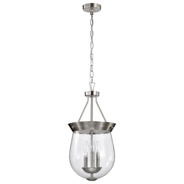 Boliver 3 Light Pendant - 11 Inches - Brushed Nickel Finish - Clear Seeded Glass