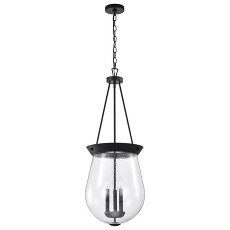 Boliver 3 Light Pendant - 14 Inches - Matte Black Finish - Clear Seeded Glass