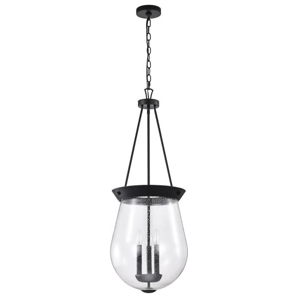 Boliver 3 Light Pendant - 14 Inches - Matte Black Finish - Clear Seeded Glass