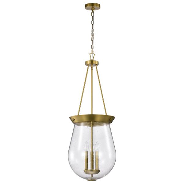 Boliver 3 Light Pendant - 14 Inches - Vintage Brass Finish - Clear Seeded Glass