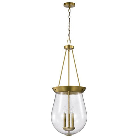 Boliver 3 Light Pendant - 14 Inches - Vintage Brass Finish - Clear Seeded Glass