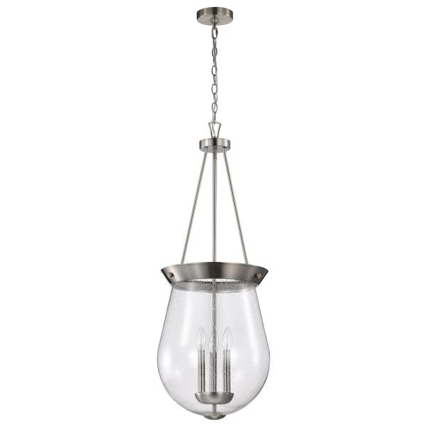 Boliver 3 Light Pendant - 14 Inches - Brushed Nickel Finish - Clear Seeded Glass