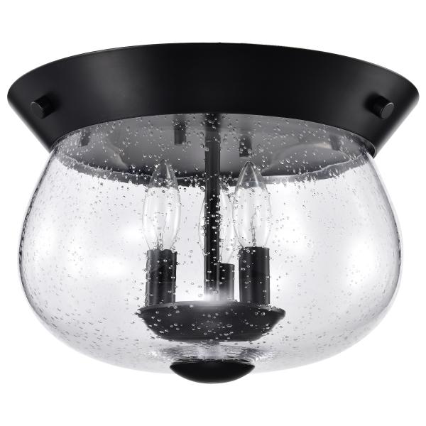 Boliver 3 Light Flush Mount - Matte Black Finish - Clear Seeded Glass