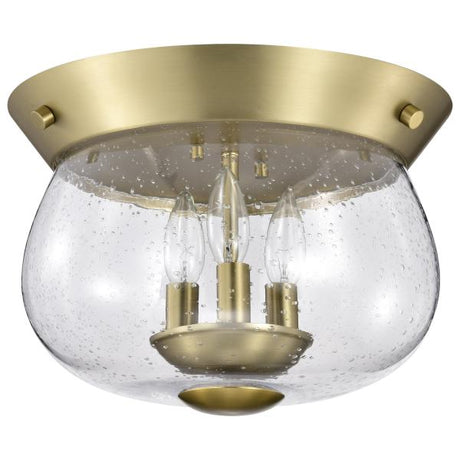 Boliver 3 Light Flush Mount - Vintage Brass Finish - Clear Seeded Glass