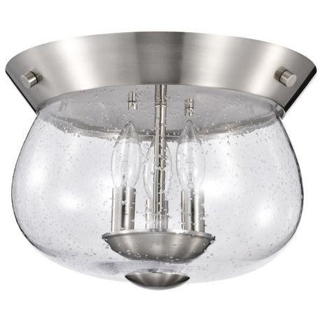 Boliver 3 Light Flush Mount - Brushed Nickel Finish - Clear Seeded Glass