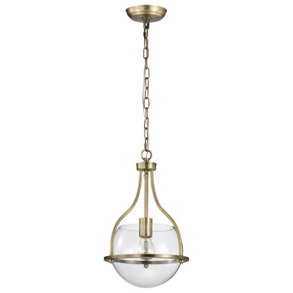 Amado 1 Light Pendant - 10 Inches - Vintage Brass Finish - Clear Glass