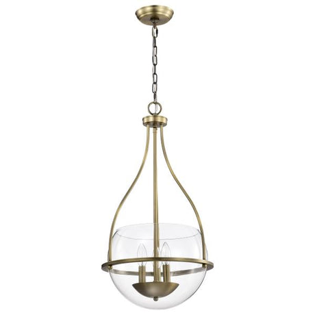 Amado 3 Light Pendant - 14 Inches - Vintage Brass Finish - Clear Glass