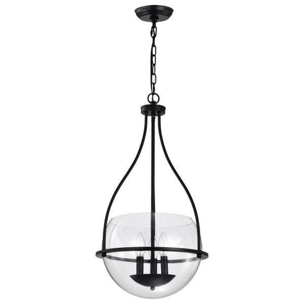 Amado 3 Light Pendant - 14 Inches - Matte Black Finish - Clear Glass