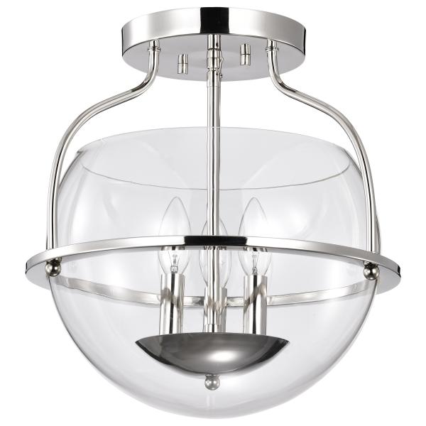 Amado 3 Light Semi Flush Mount - Polished Nickel Finish - Clear Glass