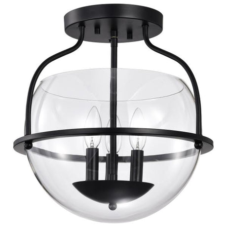 Amado 3 Light Semi Flush Mount - Matte Black Finish - Clear Glass