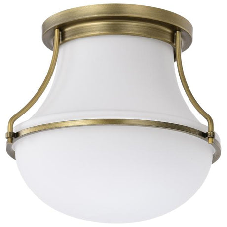 Valdora 1 Light Flush Mount - 10 Inches - Natural Brass Finish - White Opal Glass