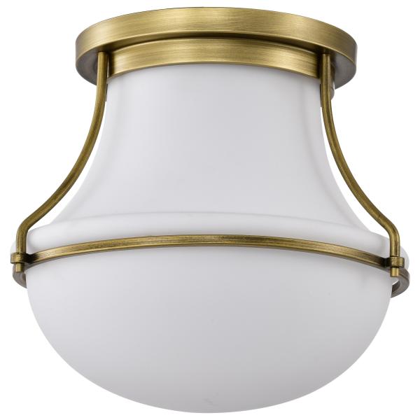 Valdora 1 Light Flush Mount - 14 Inches - Natural Brass Finish - White Opal Glass